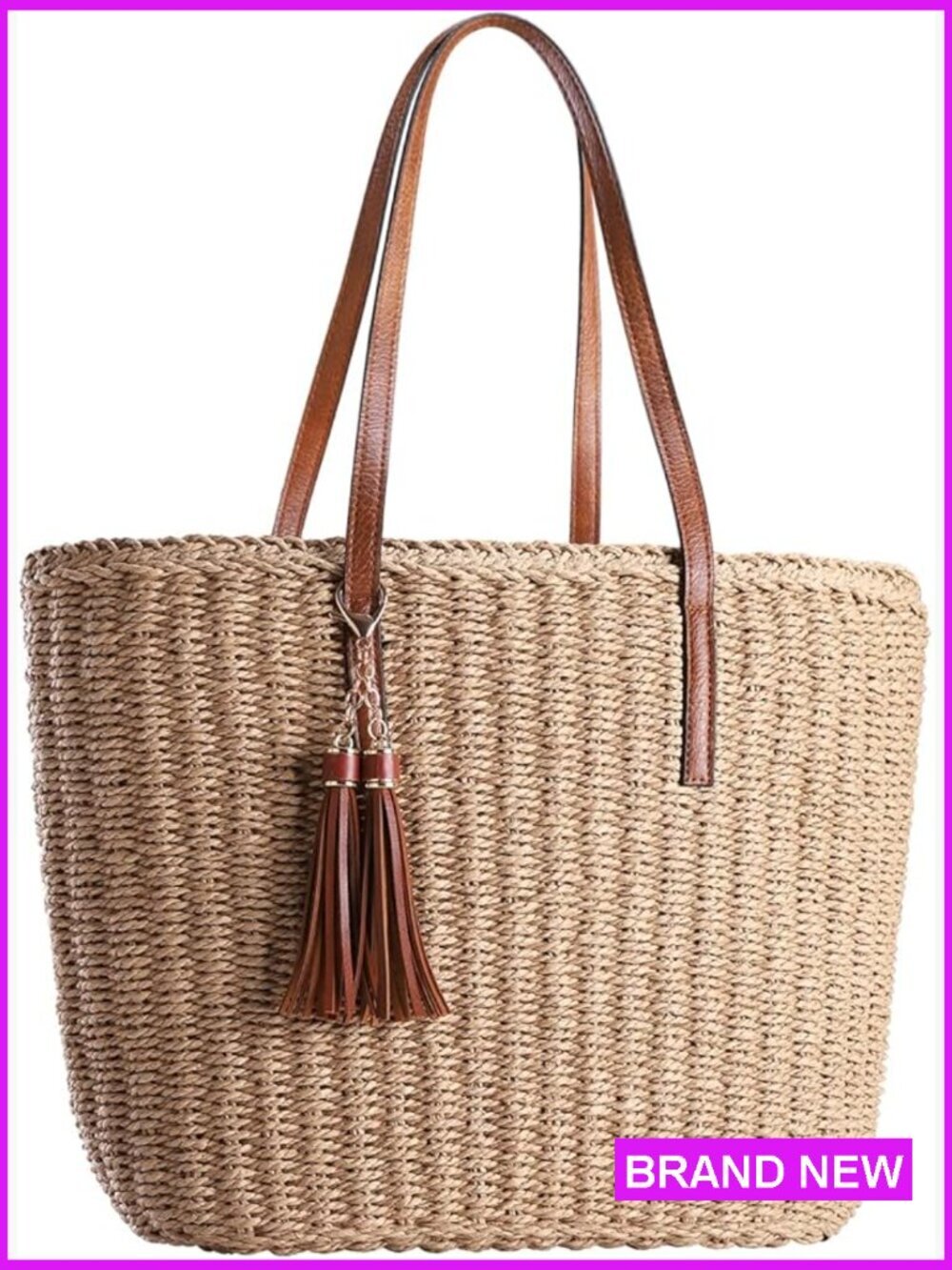 Straw Tote Bag Woven Summer Handmade Shoulder Bag Handbag Travel Beach